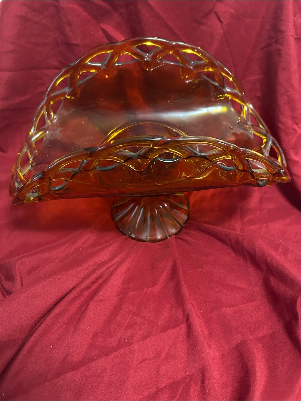 Vintage Indiana Glass Amber Pedestal Banana Boat or Centerpiece Bowl EUC